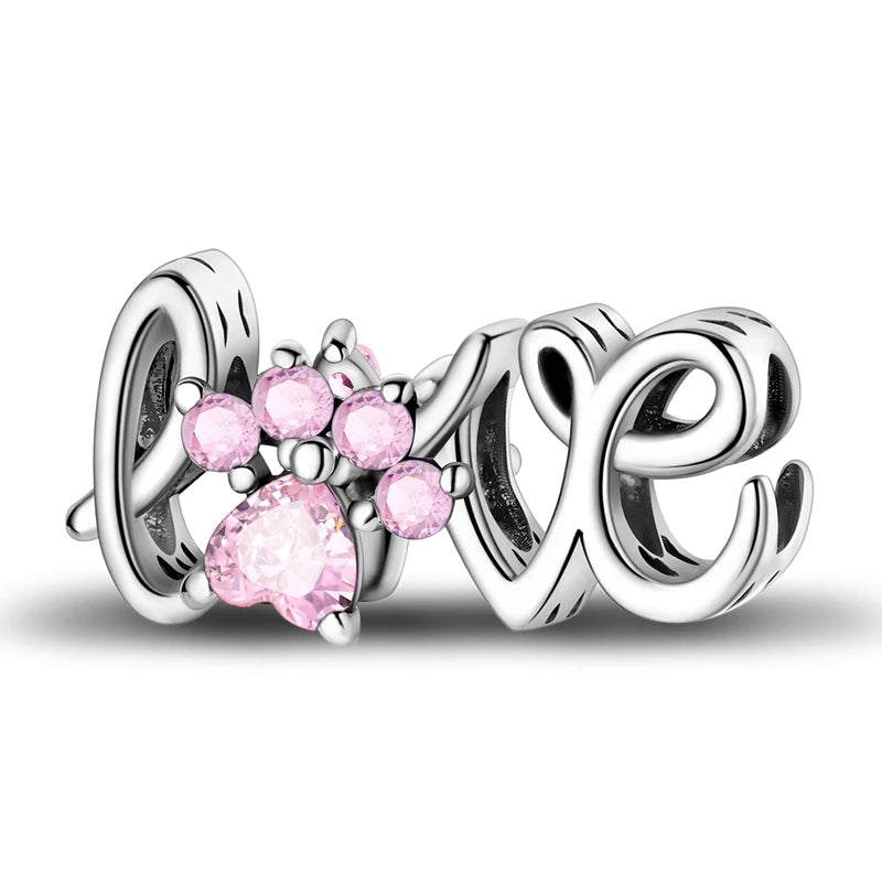 Original 925 Sterling Silver Love Heart Family Charm Beads Pendant Fit Bracelet Charm Women DIY Jewelry Gift