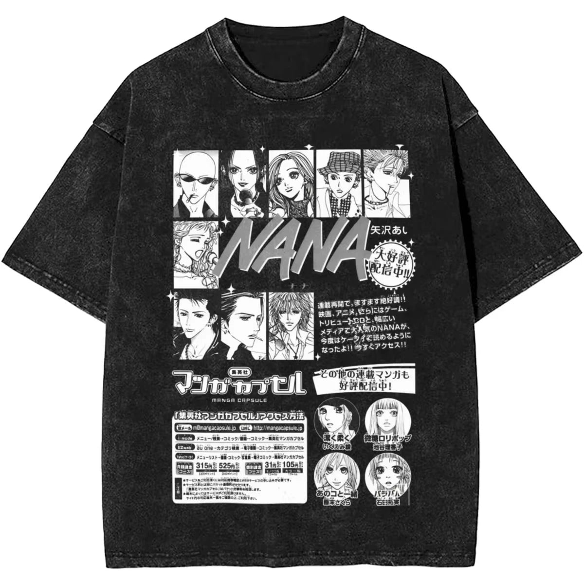 Men's Women Manga Black Stones Nana Vintage Washed T Shirts Trendy Tee Couple Summer Aesthetic Casual Clothing Hip Hop Oversized