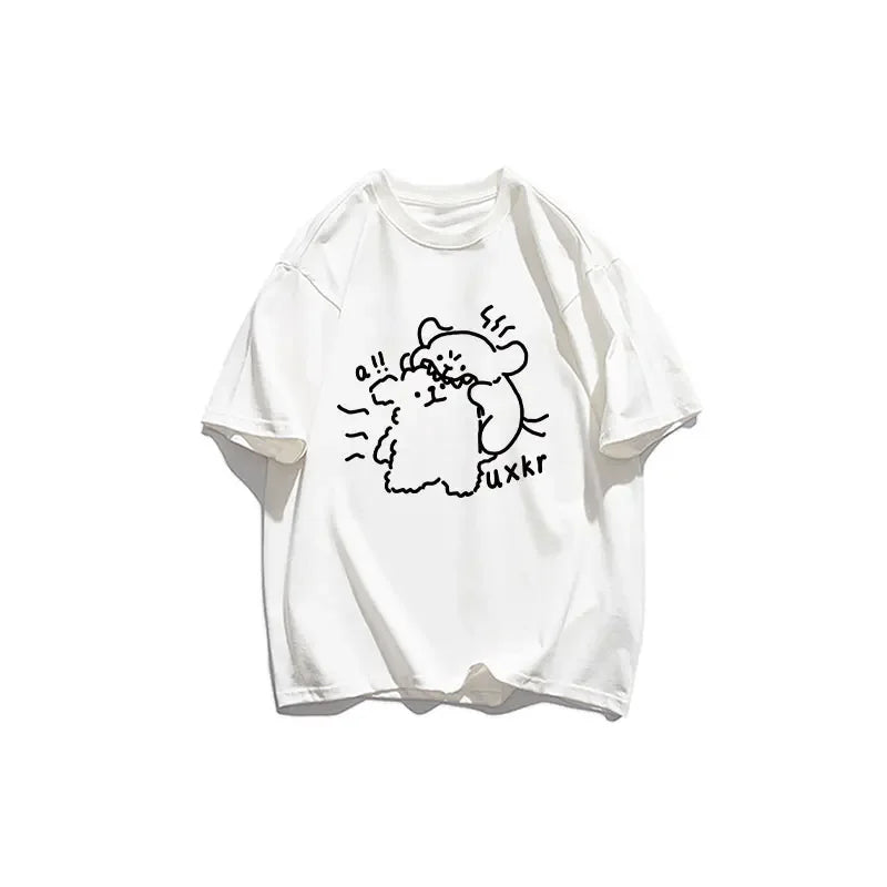 2024 Summer New Cute Fun Dog Cotton Women Short sleeved T-shirt Cartoon Loose Fashionable Top Original Round Neck Casual Clothes