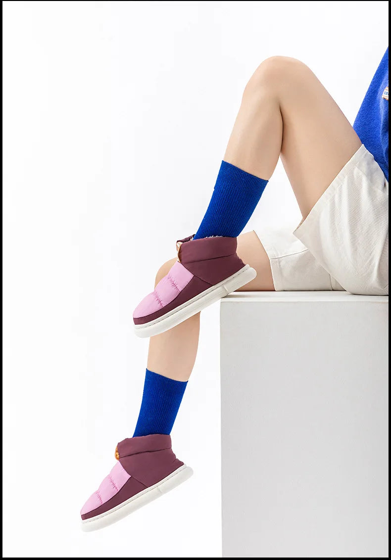 Mens Shoes Cute Plush Winter Warm Cotton Shoes Female Outdoor Non-slip Light Down Leisure Platform Footwear Ankle Short Boots