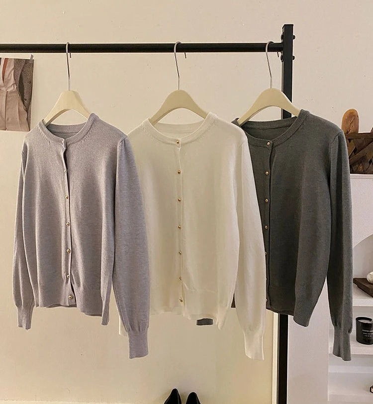 AOSSVIAO 2025 Autumn Winter Cardigan Women's Tops Retro Single Breasted Female Casual Solid Long Sleeve Knitted Sweater