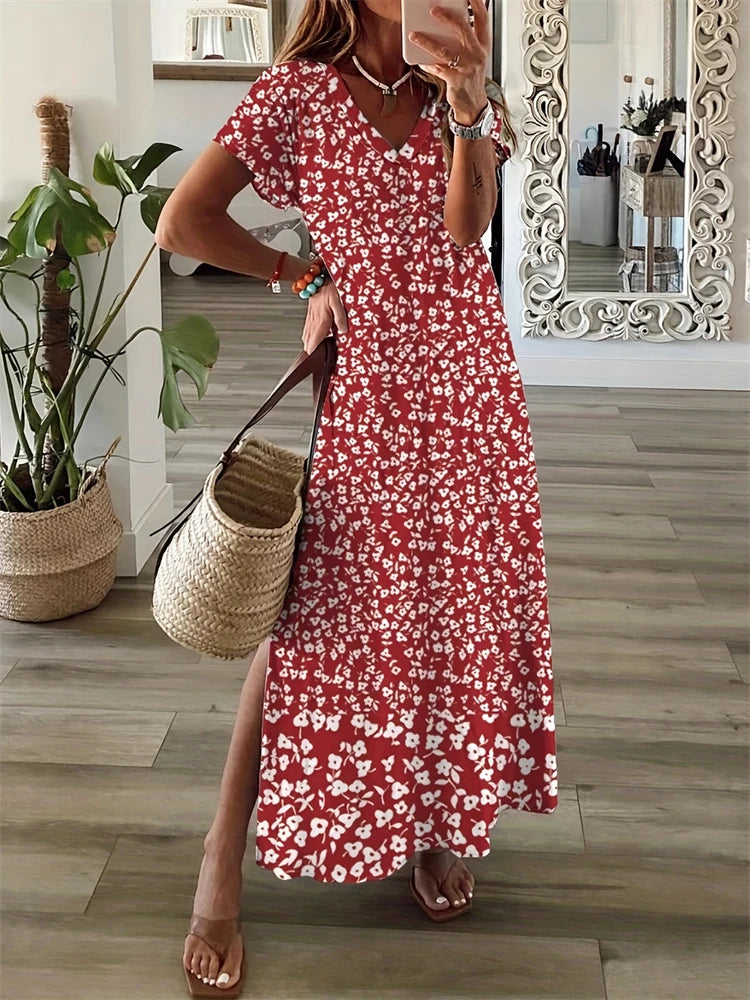 New 2025 Summer Women's Dresses Patchwork Geometric Printing Casual Temperament Dresses Fashion Beach Short Sleeve Dresses