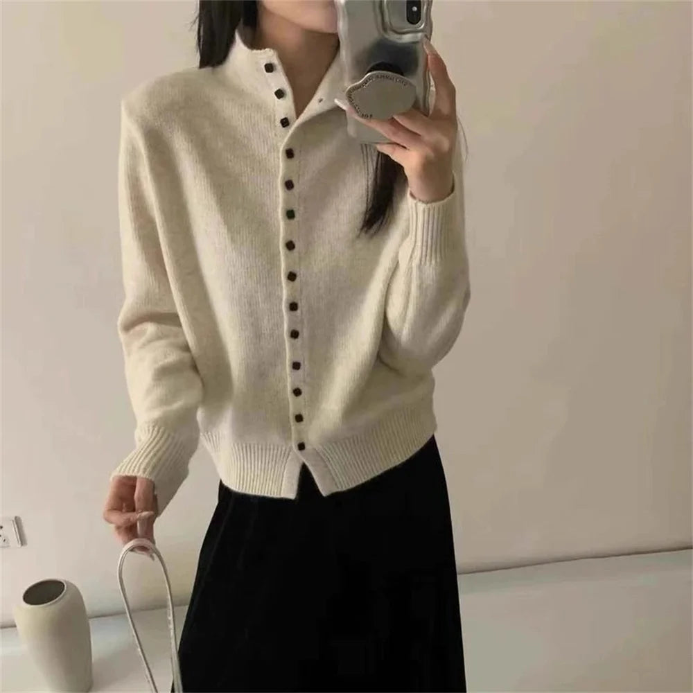 2025 Autumn Winter Korean New Women Double Zipper Hooded Collar Knitting Cardigan Fashion Style Sweater Casual Long Sleeved Tops