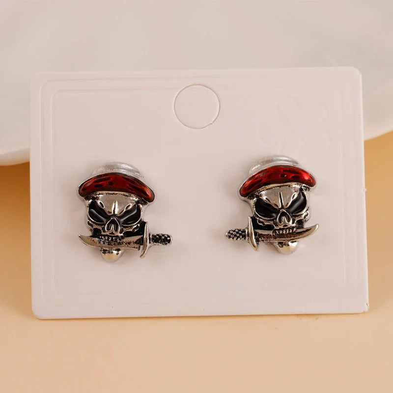 Skull Helmet Viking Caribbean Pirate Ear Studs for Women Fashion Halloween Personalized Festival Party Skull Earrings for Men