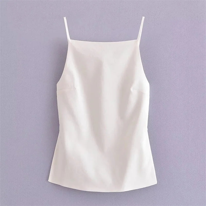MUJER 2025 Black Backless Top Female White Sleeveless Crop Top With Straps Summer Sexy Tops Woman Party Women's Evening Top