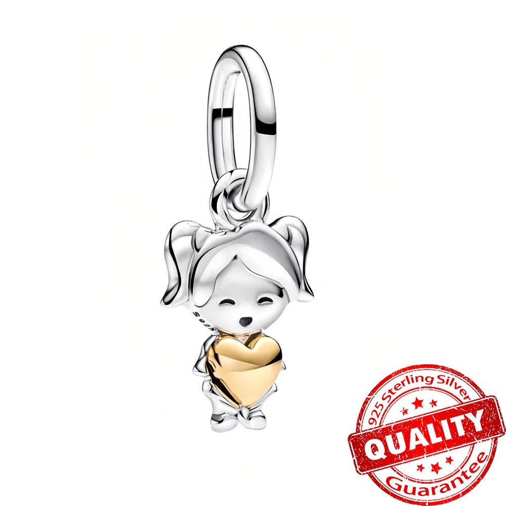 New 925 Sterling Silver Two Tone Golden Sunflower Lucky Stars Charm Fit Bracelet & Necklace Sun Moon Diamond Charm Jewelry DIY