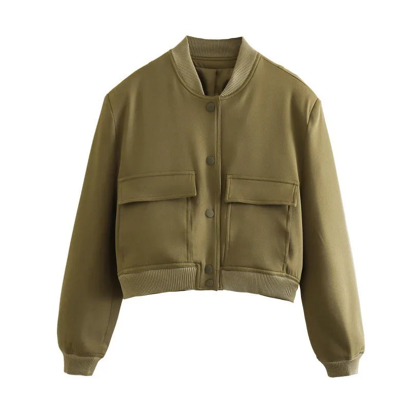 MUJER 2025 Woman Bomber Jacket White Autumn Winter Button Cropped Jackets for Women Fashion Long Sleeve Women Coats Outerwears