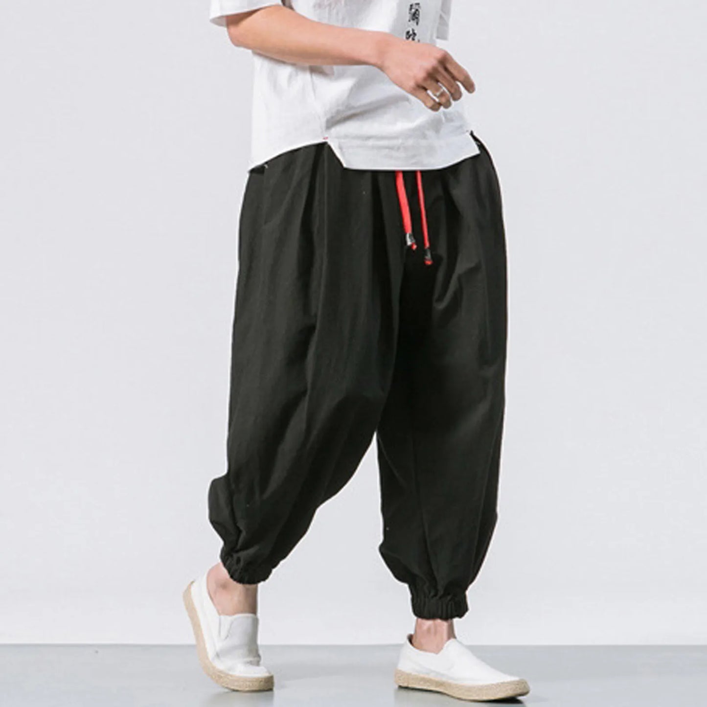 New Oversize Men Loose Harem Pants Autumn Chinese Linen Overweight Sweatpants High Quality Casual Brand Trousers Male