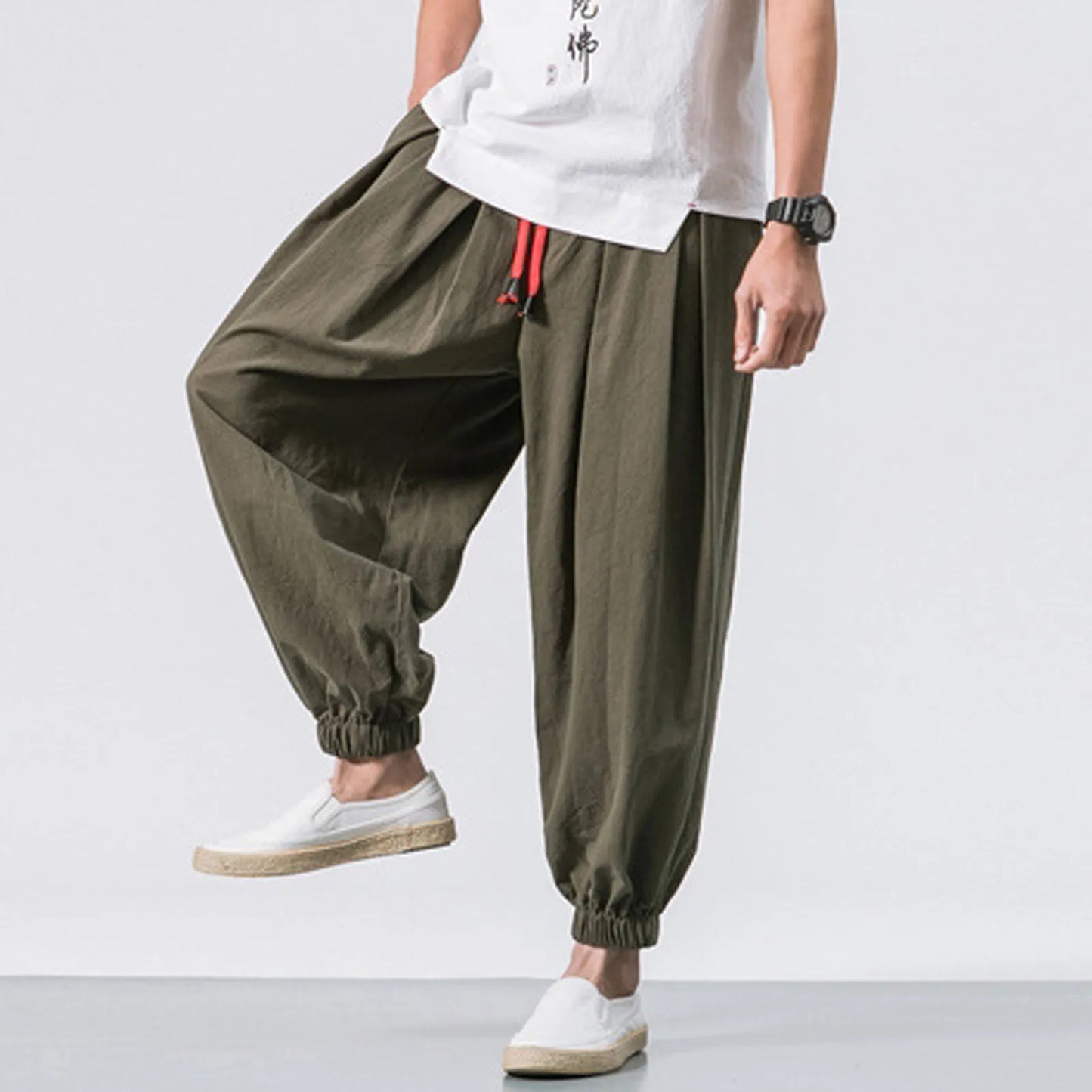 New Oversize Men Loose Harem Pants Autumn Chinese Linen Overweight Sweatpants High Quality Casual Brand Trousers Male