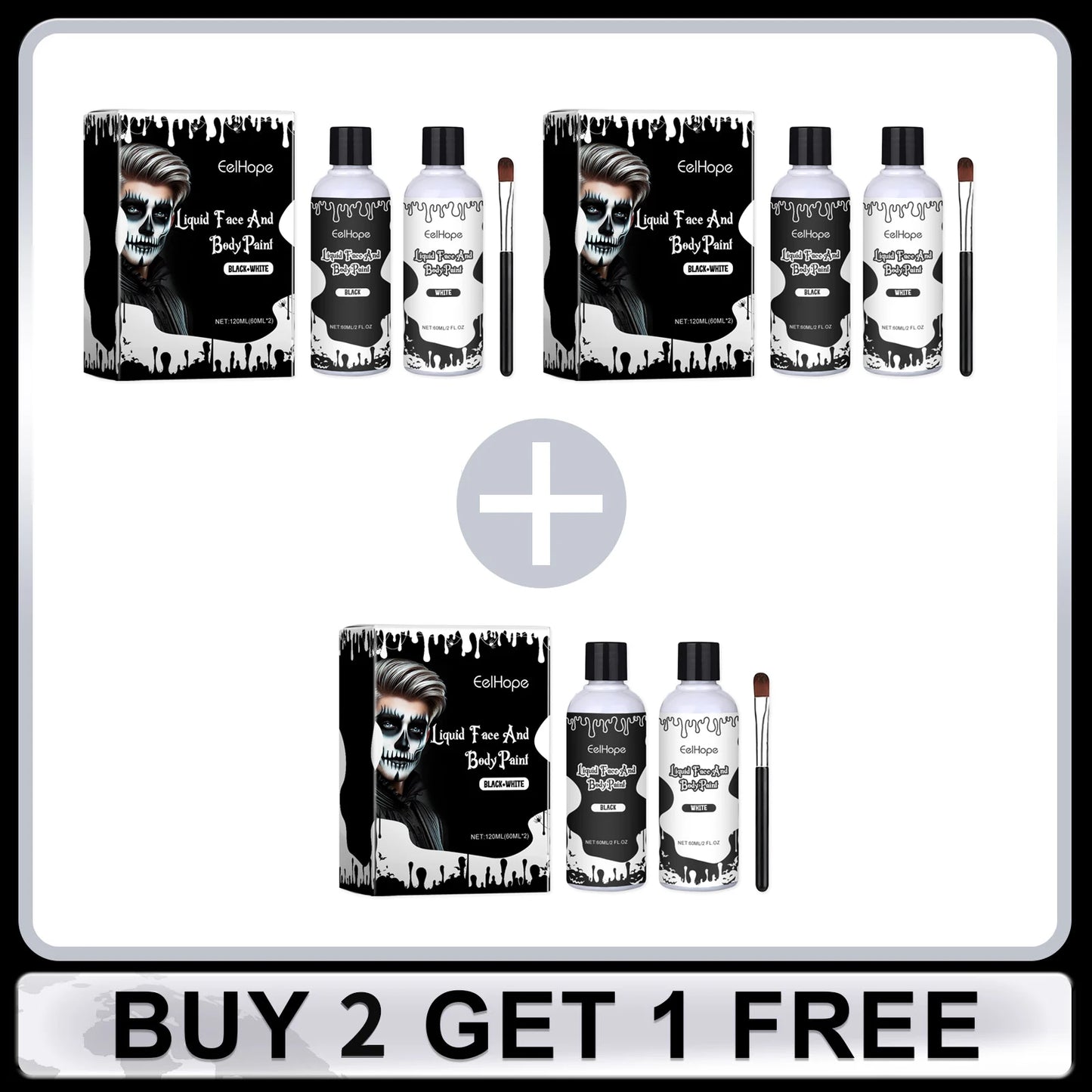 Halloween Party Liquid Face and Body Paint Black White High Coverage Long Lasting Color Vampire Makeup DIY for Paint Party 120ml