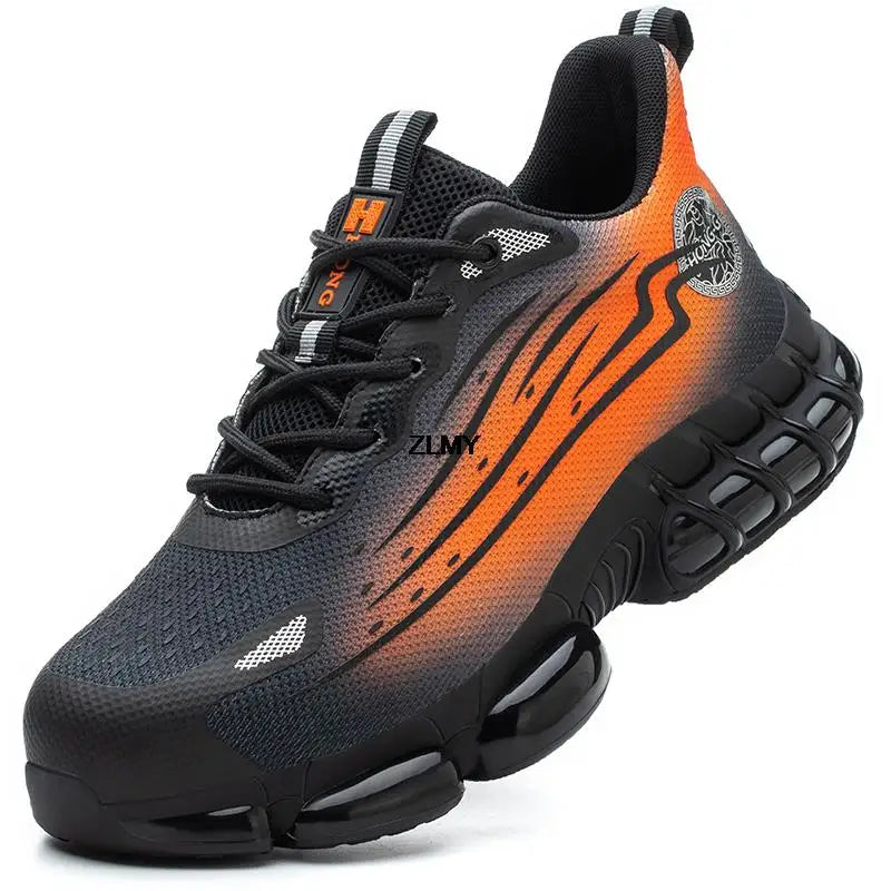 Men Air Cushion Sport Safety Shoes Fashion Steel Toe Sneakers Anti-smash Anti-puncture Protective Shoes Man Safety Work Boots