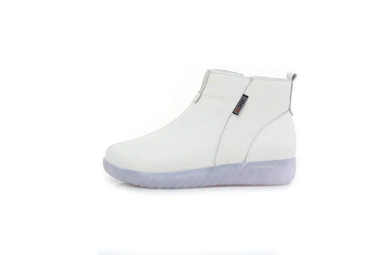 GKTINOO Genuine Leather Ankle Boots Women Comfortable Zip White Booties Woman 2025 Nurse Shoes Warm Fur Lining Platform Boots