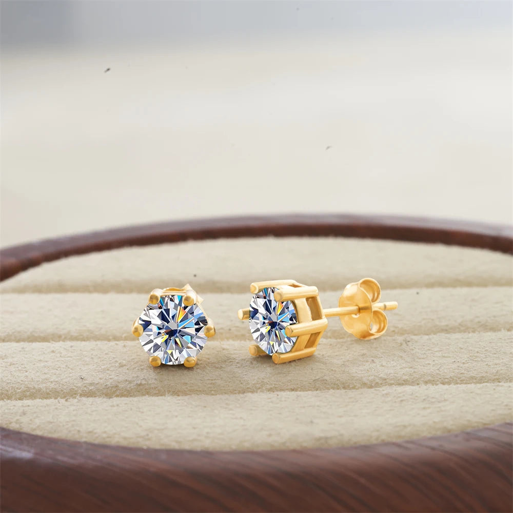 TY D Color Brilliant Round Cut Lab Moissanite Dia Stud Earrings For Women 925 Sterling Silver Plated Wedding Fine Jewelry Gift
