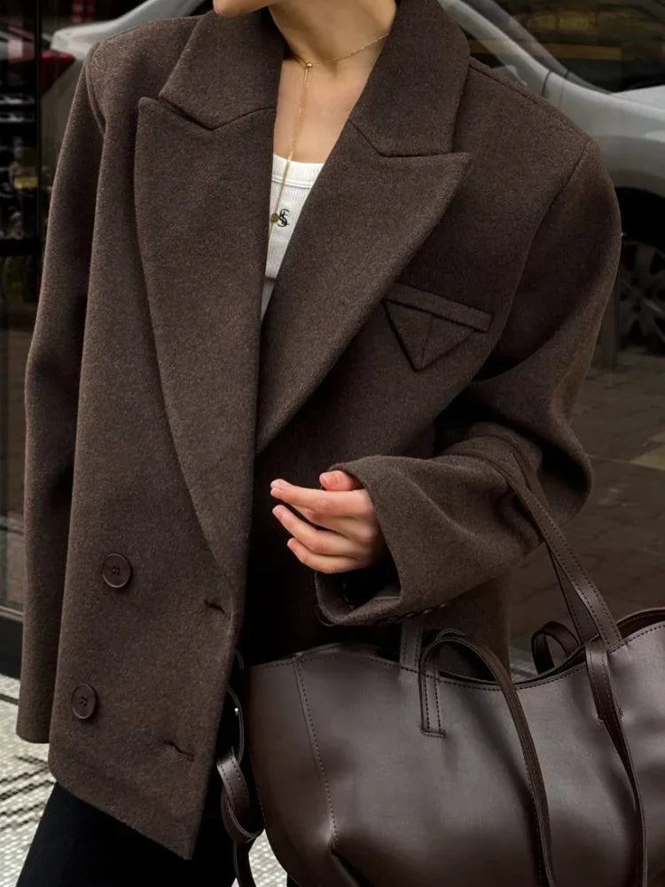 Oversized Wool Jackets Women Casual Cropped Coat Autumn 2025 Solid Color Long Sleeve Double Faced Lady Street Blazer Outerwears