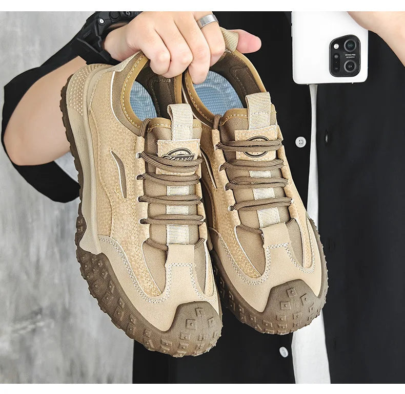 Outdoor Men Hiking Shoes Anti-slip Platform Men Sneakers Retro Leather Jogging Shoes Fashion Wear-resistant Trekking Shoes Male