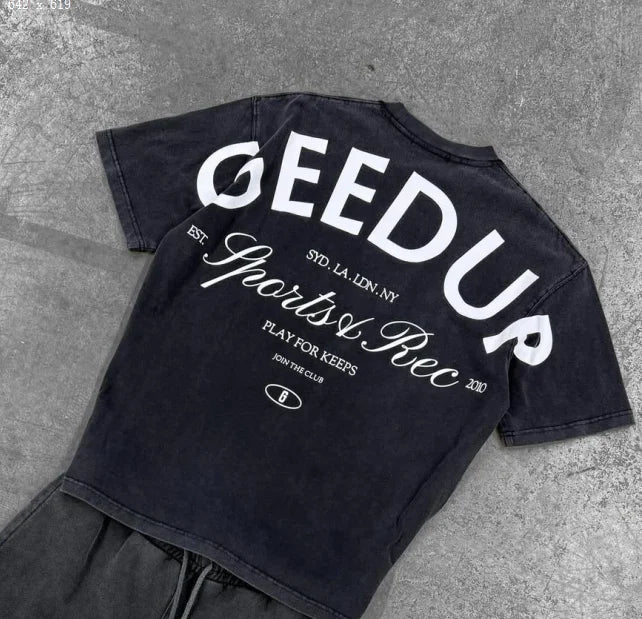 American 2025 Summer New Men Suit Street Hip-hop Casual Loose Shorts Harajuku Y2K Retro Letters Fashionable Short Sleeves