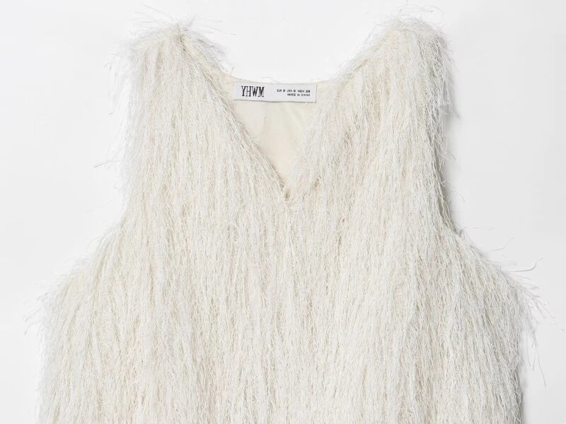 French Style Tassel Vest Women Sleeveless Tops Elegant Office Lady Streetwear Autumn Winter Fashion Simple Lady Bustier Vest