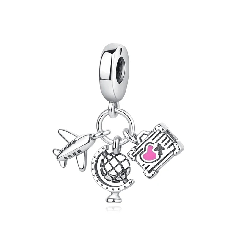 Original 925 Sterling Silver Charms Camera Suitcase London Bus Love Heart Beads Fit Bracelets Necklaces DIY Jewelry Women