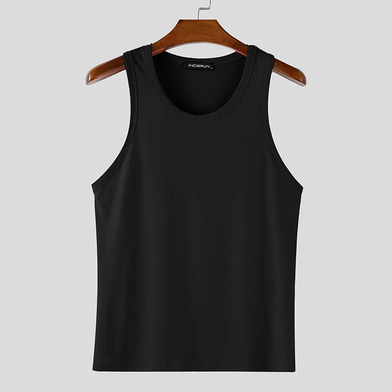 INCERUN Men Tank Tops Solid Color O-neck Sleeveless Casual Male Vests Summer Streetwear 2025 Fashion Skinny Leisure Men Clothing