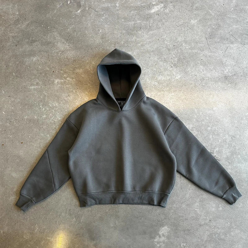 Casual Solid Hooded Pullover Straight Pants 2 Piece Set Tracksuit For Male Fashion Loose Hoodies Sweatshirt Wide Leg Sweatpants