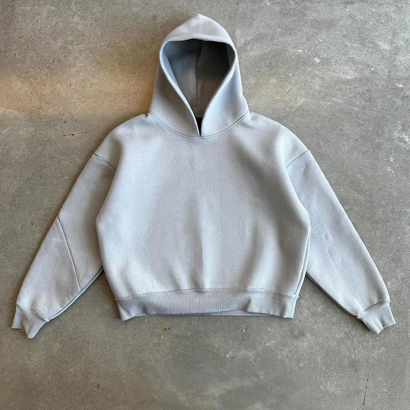 Casual Solid Hooded Pullover Straight Pants 2 Piece Set Tracksuit For Male Fashion Loose Hoodies Sweatshirt Wide Leg Sweatpants