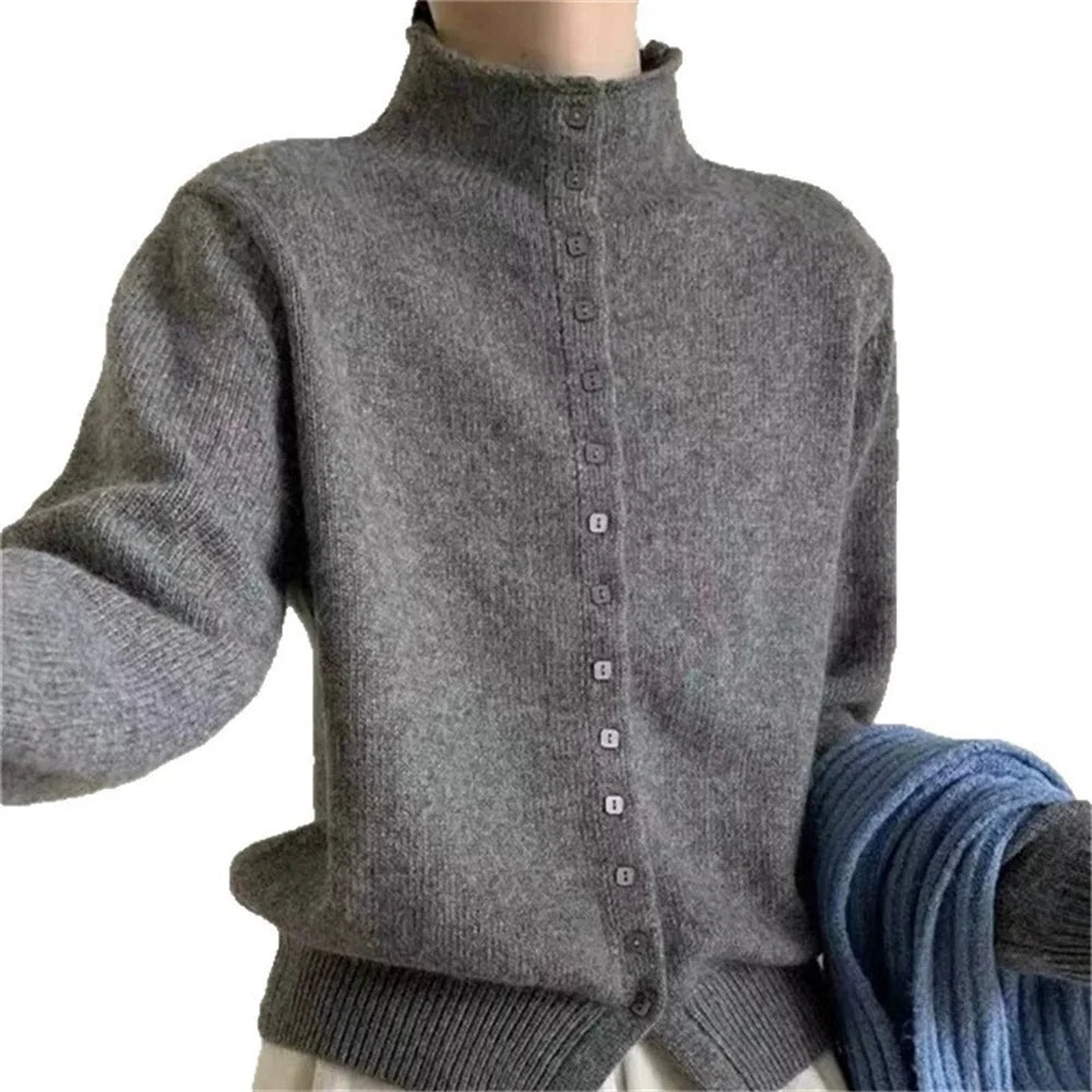 2025 Autumn Winter Korean New Women Double Zipper Hooded Collar Knitting Cardigan Fashion Style Sweater Casual Long Sleeved Tops