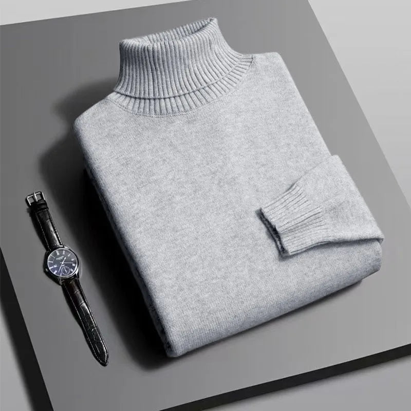 Autumn Mens High Quality Knitted Turtleneck Sweater Slim Fit Long Sleeve Anti-pilling Pullover Solid Color Trend Men Streetwea