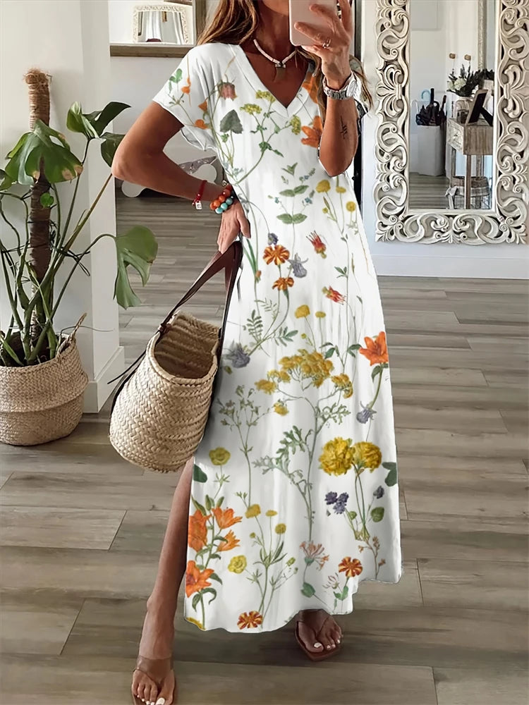 New 2025 Summer Women's Dresses Patchwork Geometric Printing Casual Temperament Dresses Fashion Beach Short Sleeve Dresses