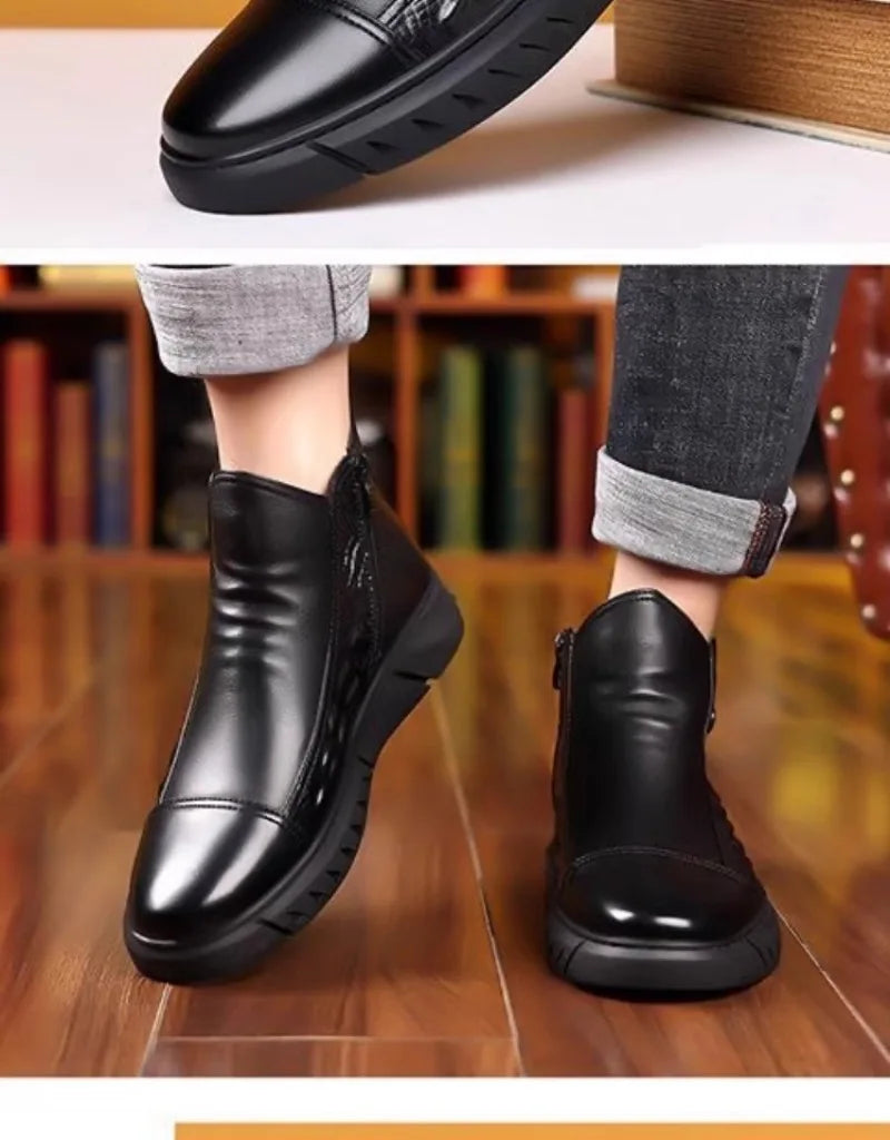Luxury Men Boots Fashion High-top Platform Boot Classic Business Casual Leather Boots Winter Plush Warm Cotton Boots for Men2025