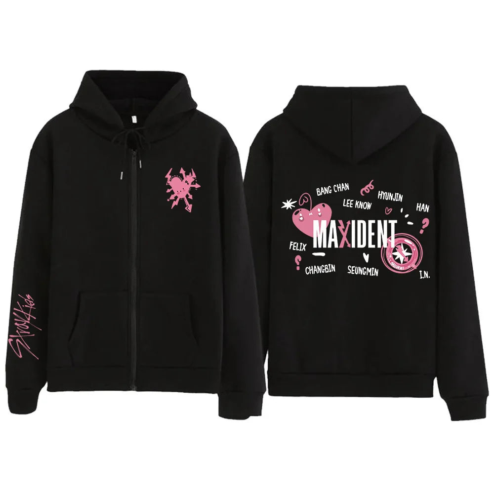 Kpop New Stray Kids Maxident Concert Same Style Hoodie Casual Hooded Sweatshirt