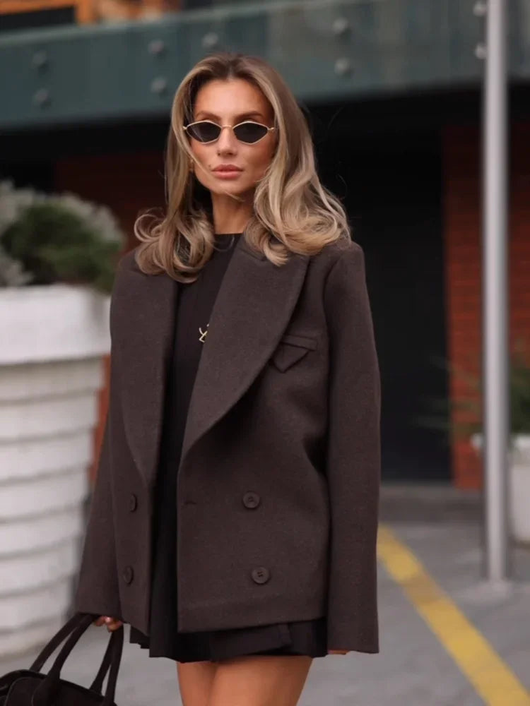 Oversized Wool Jackets Women Casual Cropped Coat Autumn 2025 Solid Color Long Sleeve Double Faced Lady Street Blazer Outerwears