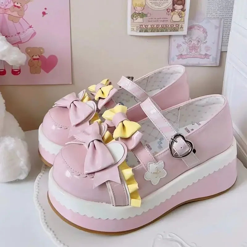 Lovely Girls Lolita Shoes Monk Straps High Heels Flat Platform Sweet Mary Jane Shoes