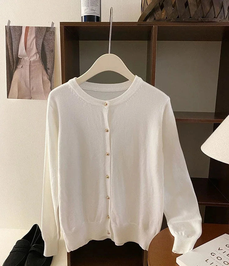 AOSSVIAO 2025 Autumn Winter Cardigan Women's Tops Retro Single Breasted Female Casual Solid Long Sleeve Knitted Sweater