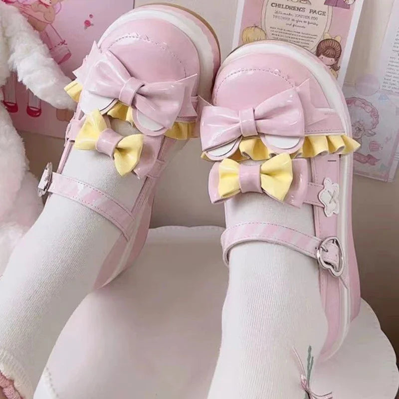 Lovely Girls Lolita Shoes Monk Straps High Heels Flat Platform Sweet Mary Jane Shoes
