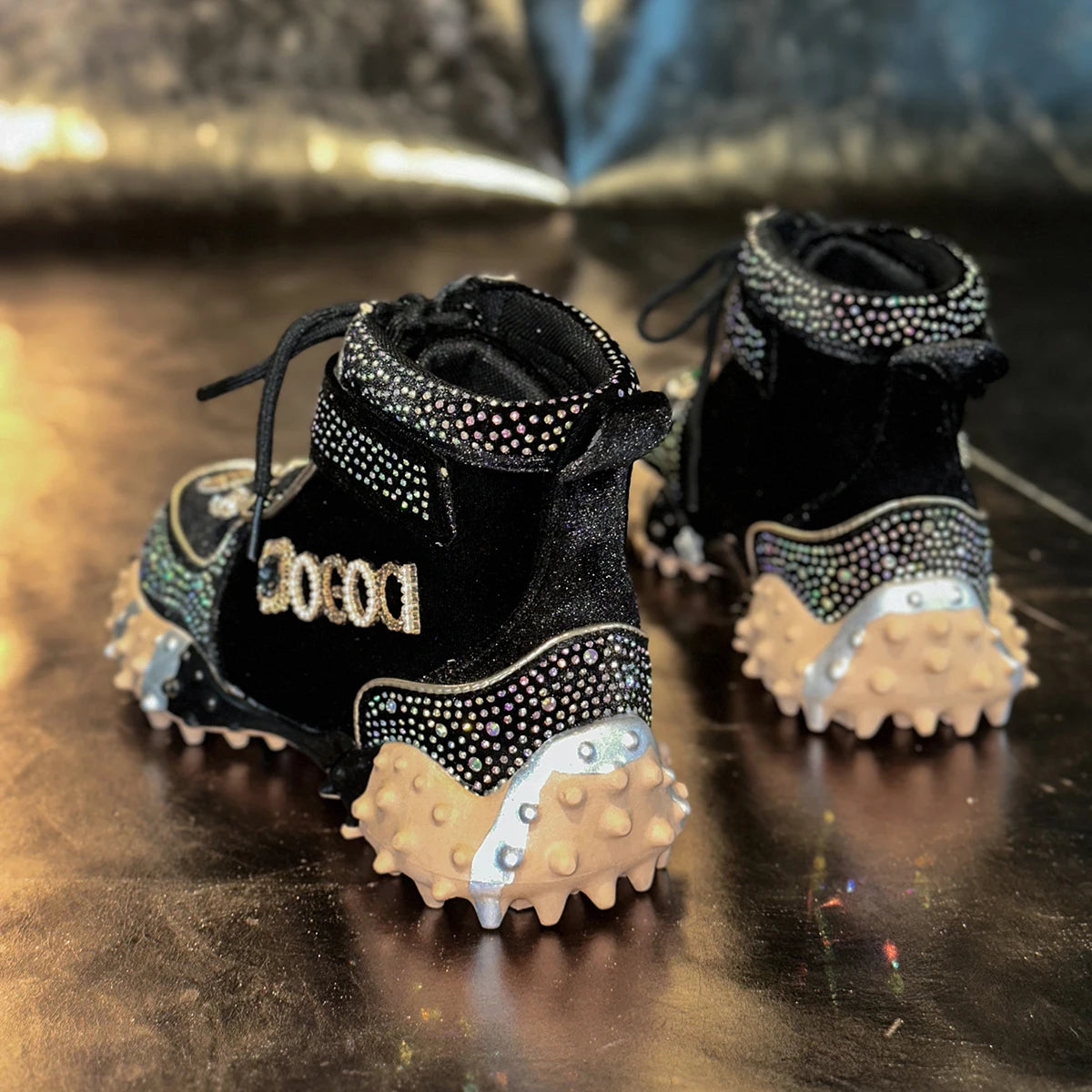 Women Casual Sneakers Luxury Designer Boots Rhinestone Suede High-Top Thick Bottom Shoes Female Tennis Outdoors Walking Shoes