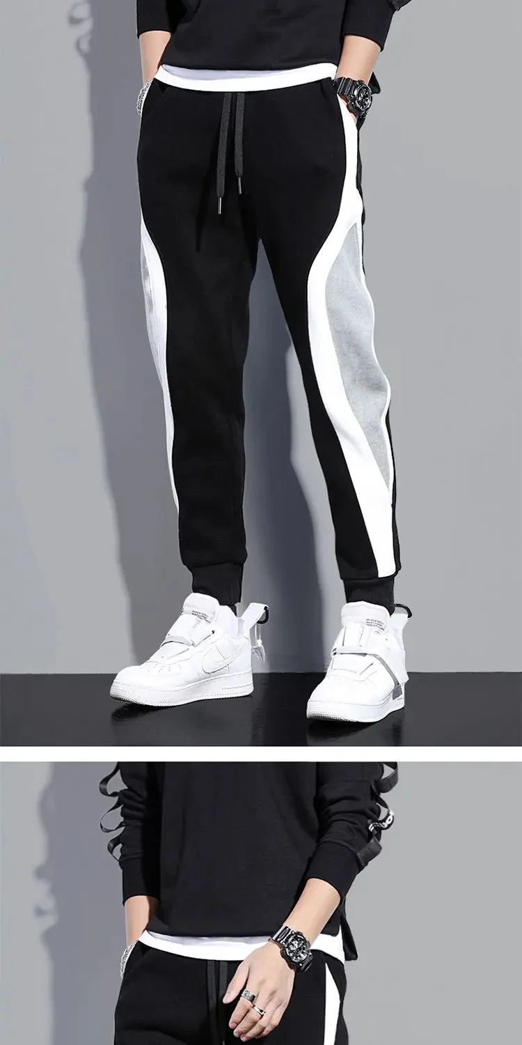 Autumn Men's Wide Loose Casual Pants Mens Patchwork Nine-point Sports Elastic Rope Breathable Tie-foot Trousers