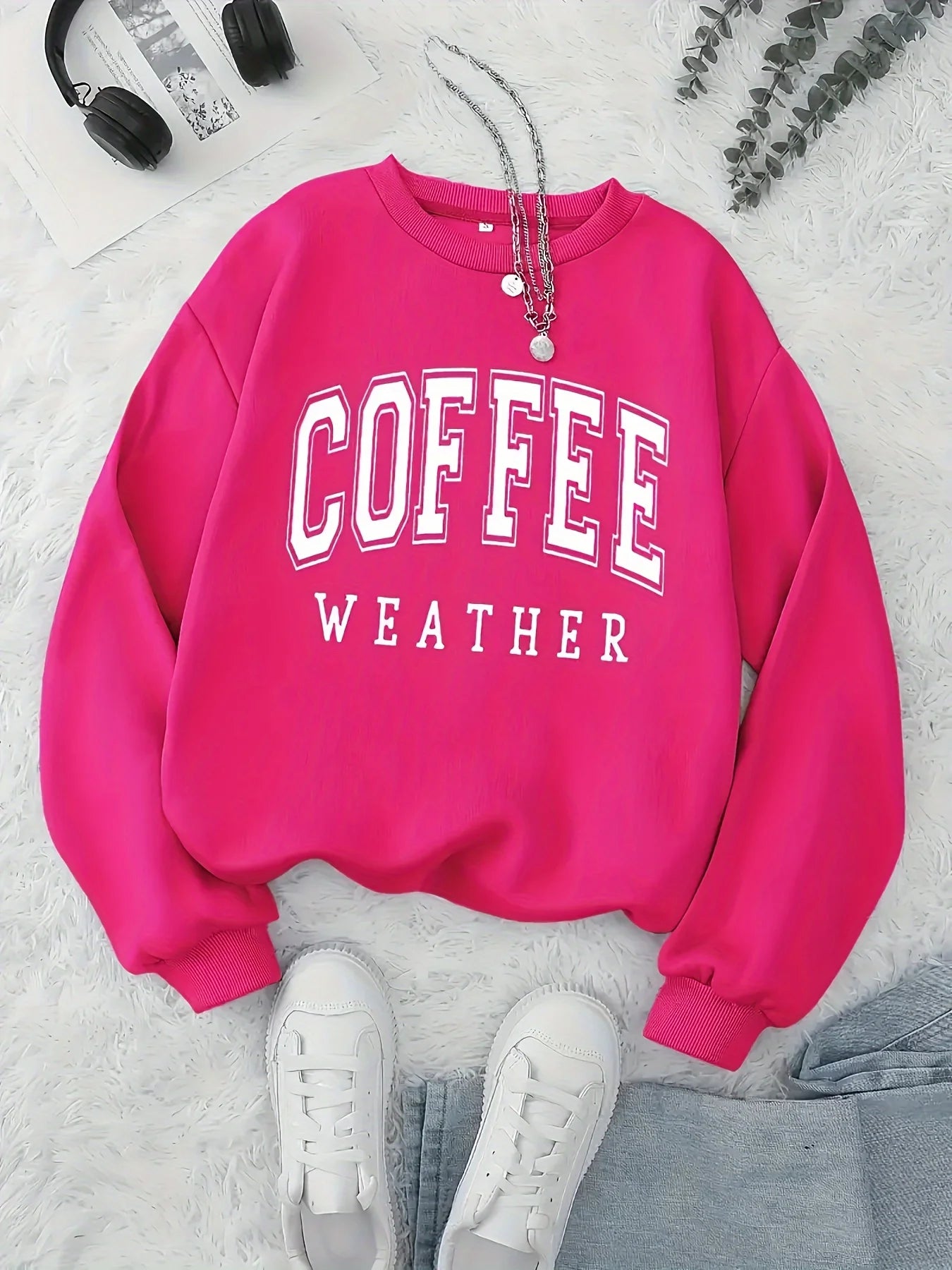 Women's autumn and winter loose casual comfortable letter print plus velvet long sleeved round neck hoodie pullover