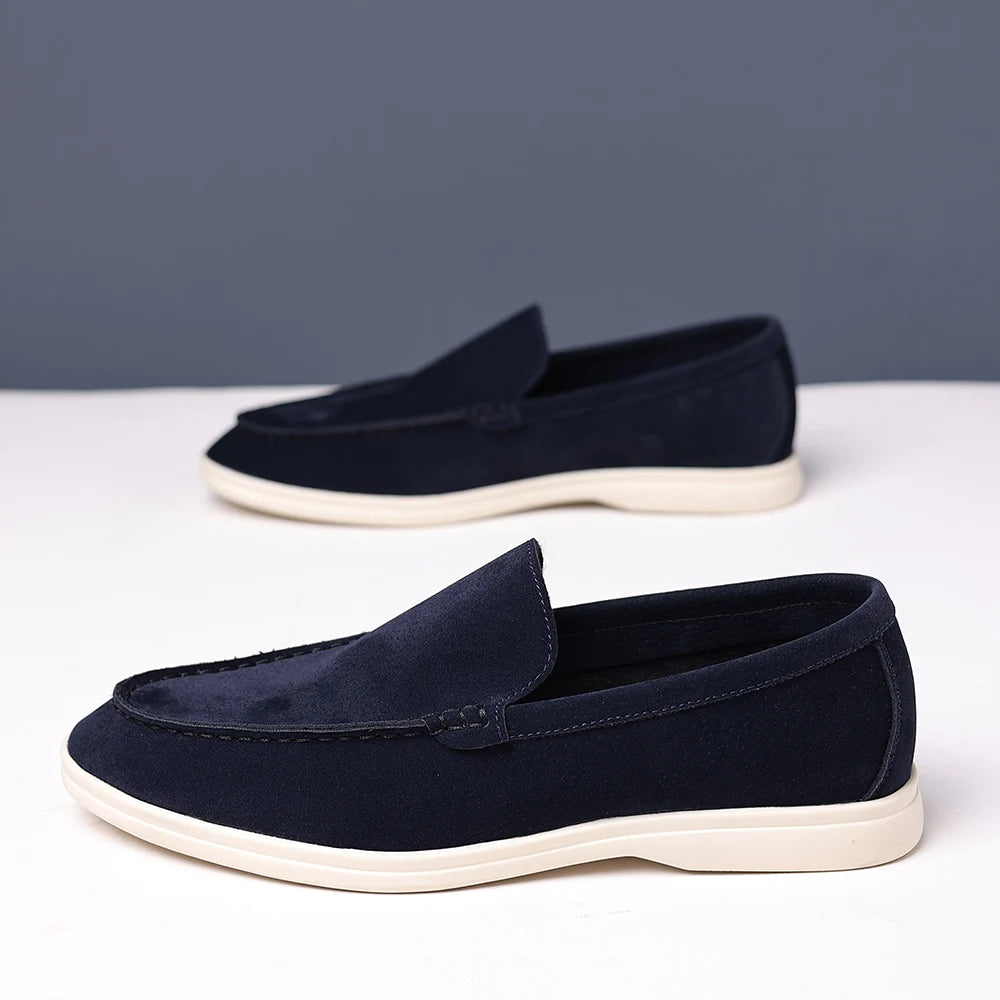 Brand Men's Suede Loafers Soft Leather Slip-On Shoes Comfortable Flat for Men Non-Slip Walking Shoes Casual Wear Business Shoes