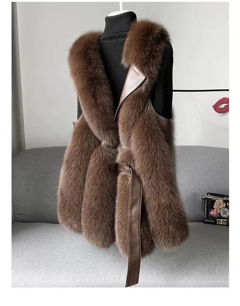 New High imitation fox fur vest for Women Slim Versatile High-end Fashion Young Warm Sleeveless Coat 2025 Autumn/Winter New