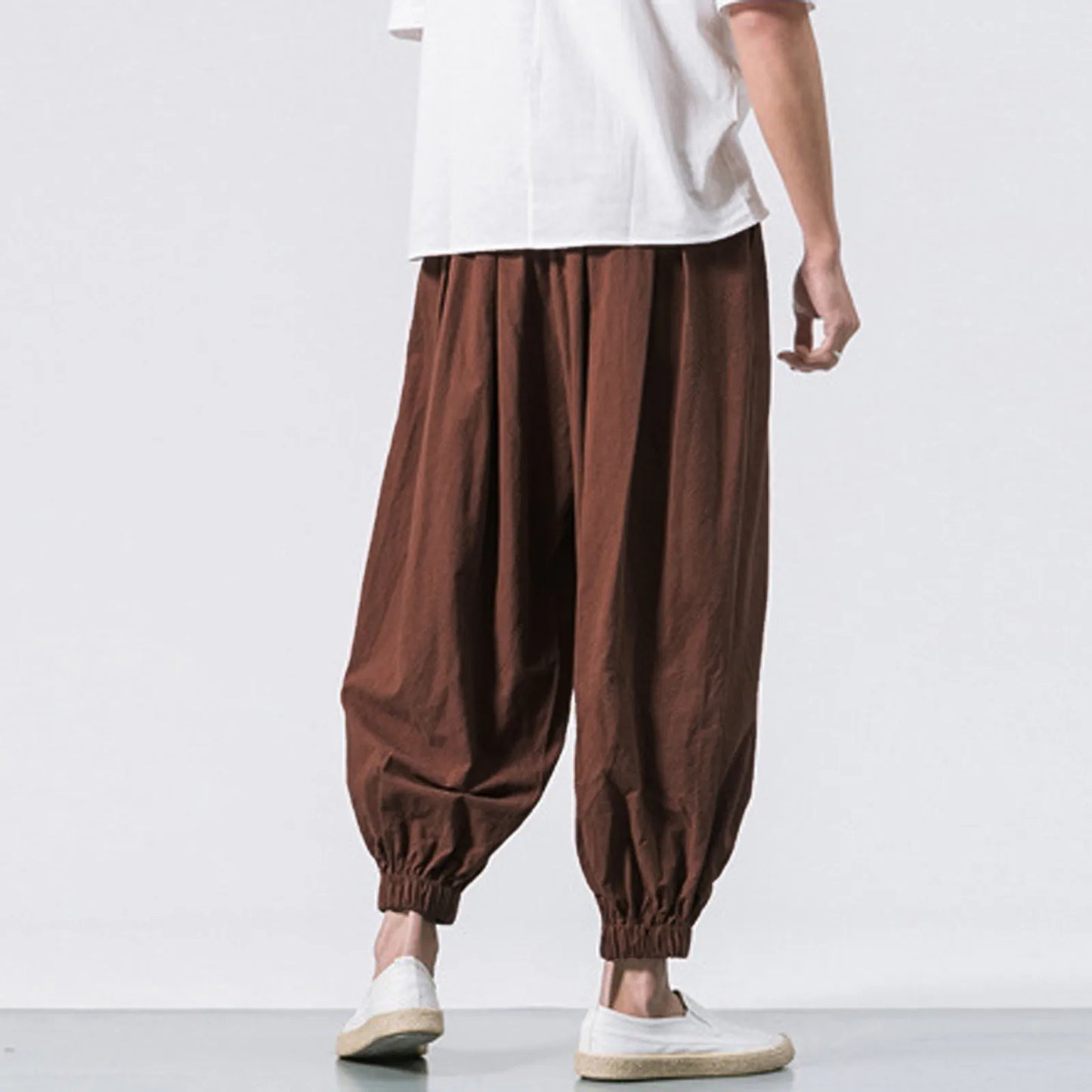 New Oversize Men Loose Harem Pants Autumn Chinese Linen Overweight Sweatpants High Quality Casual Brand Trousers Male