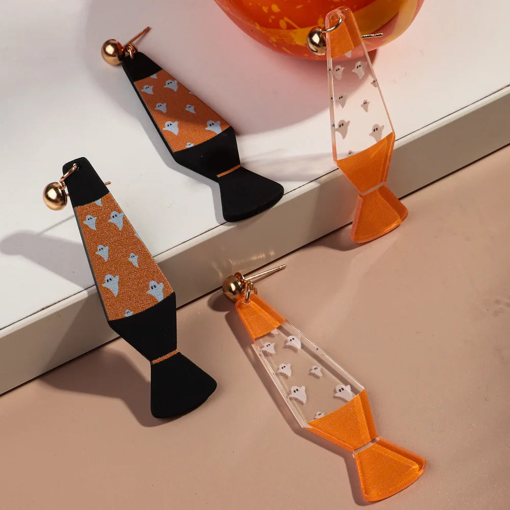 Halloween Day Acrylic Iridescent Colorful Lava lamp Earring for Women Cartoon Ghost Wave Point Drop Earrings 2024 Jewelry
