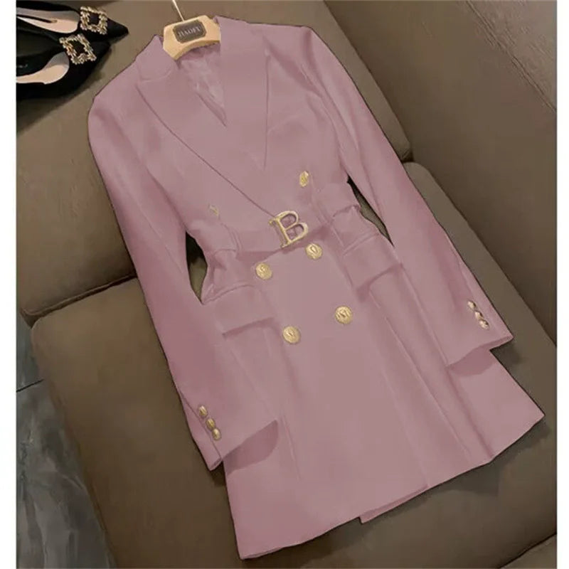 Spring 2025 Women's Long Sve Jaet Dr Coat 4XL High Waist Slim Fit ort Skirt Double Breasted Long Sve Polyest...