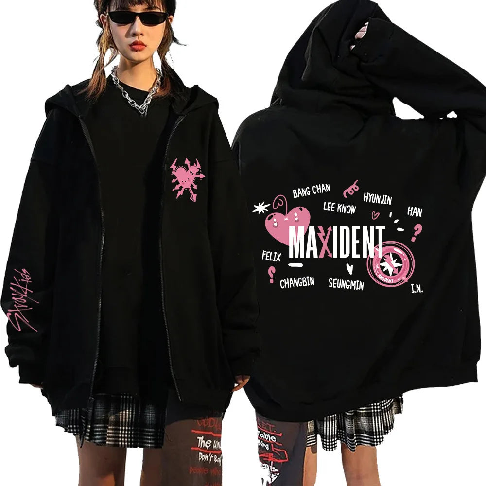 Kpop New Stray Kids Maxident Concert Same Style Hoodie Casual Hooded Sweatshirt