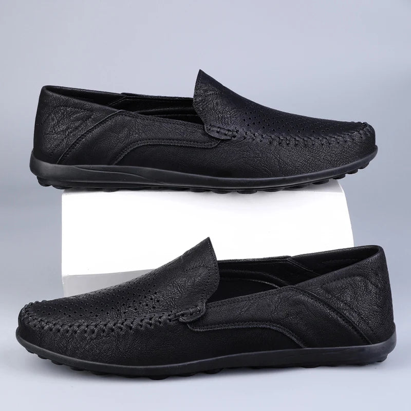 Men Shoes Casual Leather Hollow out Moccasins Men Breathable Slip on Driving Shoes Luxury Italian Men Loafers Plus Size 38-47