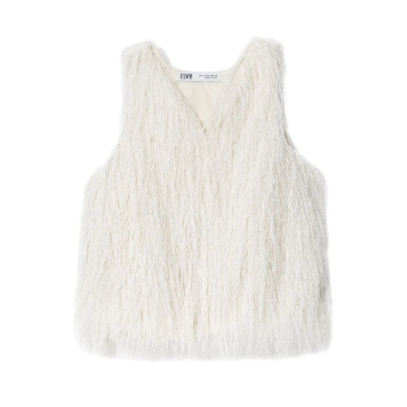 French Style Tassel Vest Women Sleeveless Tops Elegant Office Lady Streetwear Autumn Winter Fashion Simple Lady Bustier Vest