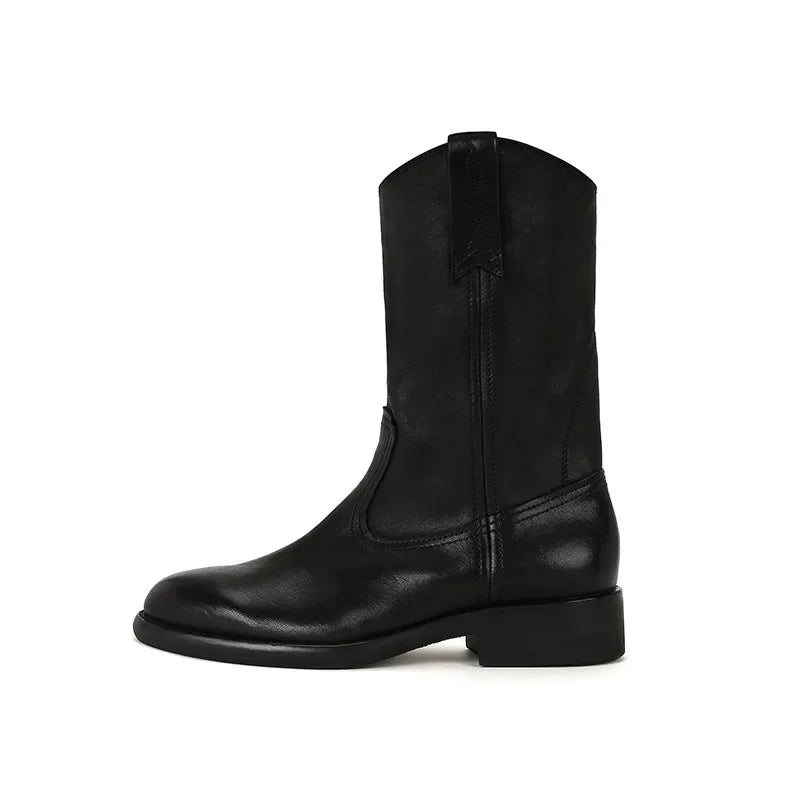New Fashion Boots for Women Spring/Autumn Square Heel Female Mid-Calf Boots Ladies Slip-On Pointed Toe WESTERN Boots Women