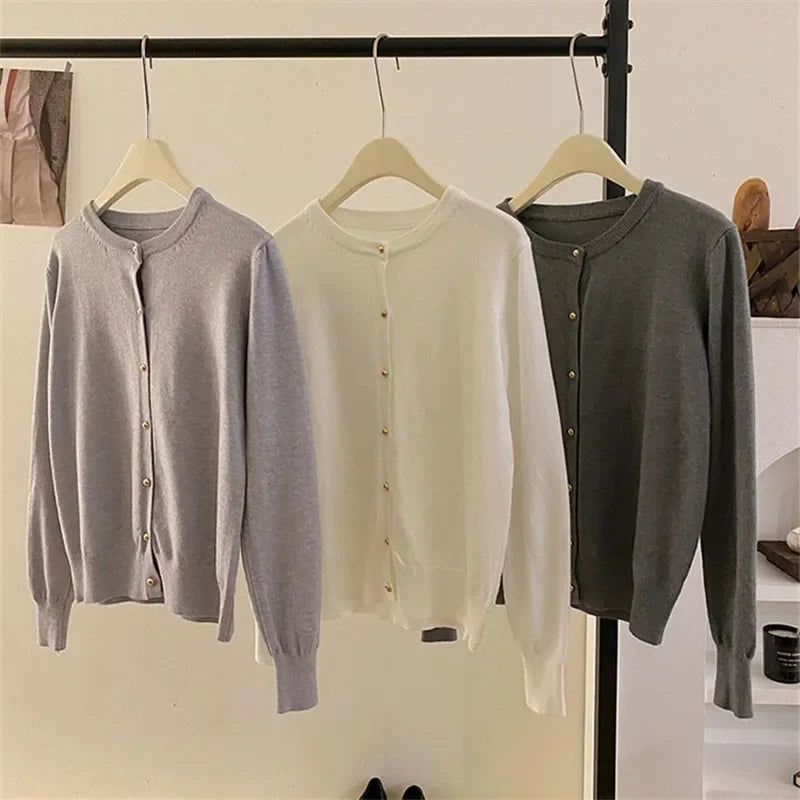 AOSSVIAO 2025 Autumn Winter Cardigan Women's Tops Retro Single Breasted Female Casual Solid Long Sleeve Knitted Sweater