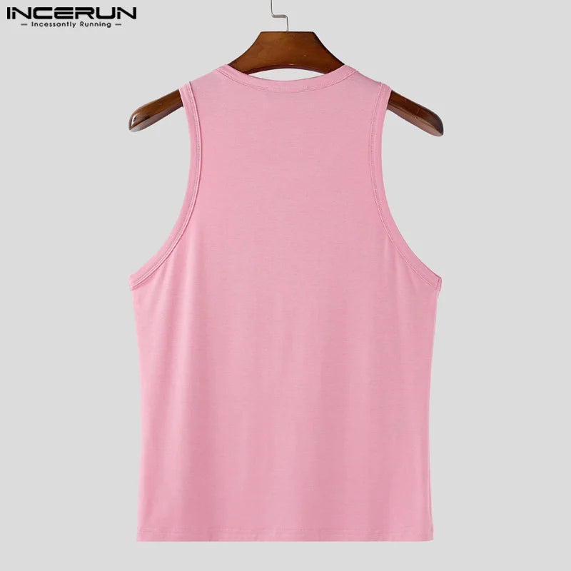 INCERUN Men Tank Tops Solid Color O-neck Sleeveless Casual Male Vests Summer Streetwear 2025 Fashion Skinny Leisure Men Clothing
