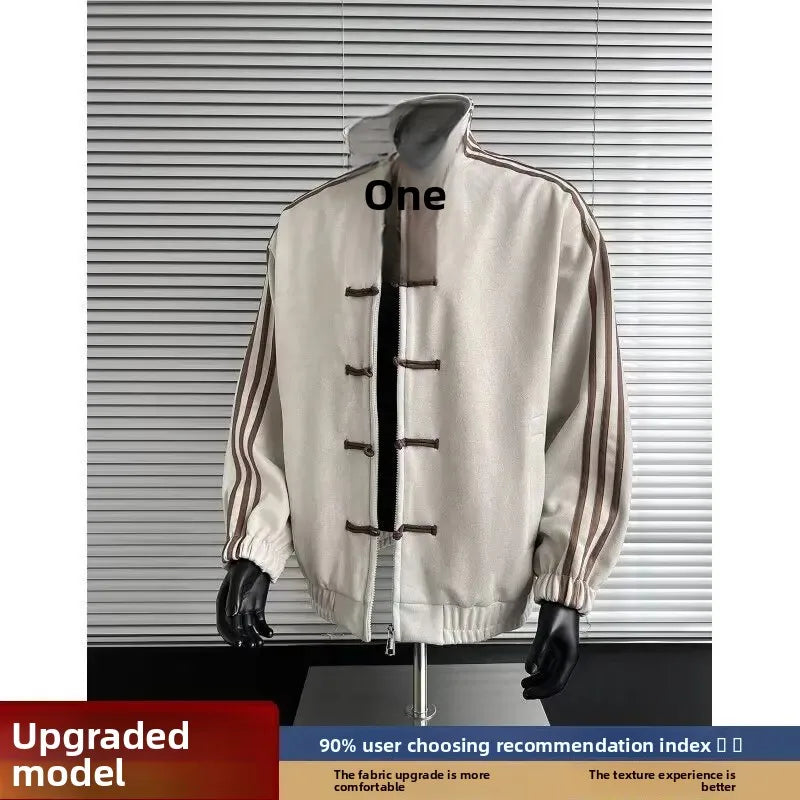 New Chinese Style Baseball Jacket with Button Design for Men And Women Spring Autumn Stand Collar Sporty Open Cardigan