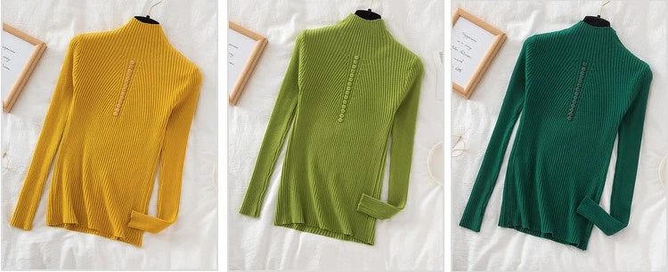 Women Turtleneck Pullovers Autumn Winter Jumper Knitted Basic Top Fashion Solid Color with Button Long Sleeve Ladies Sweater